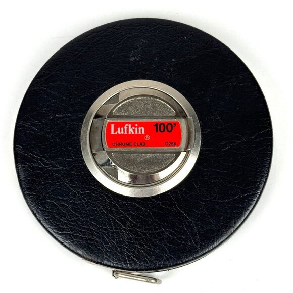 Vintage LUFKIN C256 Chrome Clad 100FT 8TH" Steel Wind Up Tape Measure - Picture 1 of 5